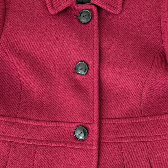 JACOB Wine Red Collared Wool Pleated Jacket Women's Size L - Picture 5 of 13